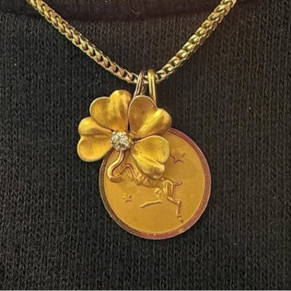 14k gold shamrock 4 leaf clover diamond pendant charm stick pin conversion